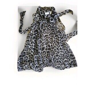 NWOT Spiegel Sleeveless Sheer Leopard 8 Black &b Gray Leopard Print Tie Blouse